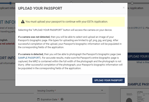 Upload Reisepassbild ESTA Antrag