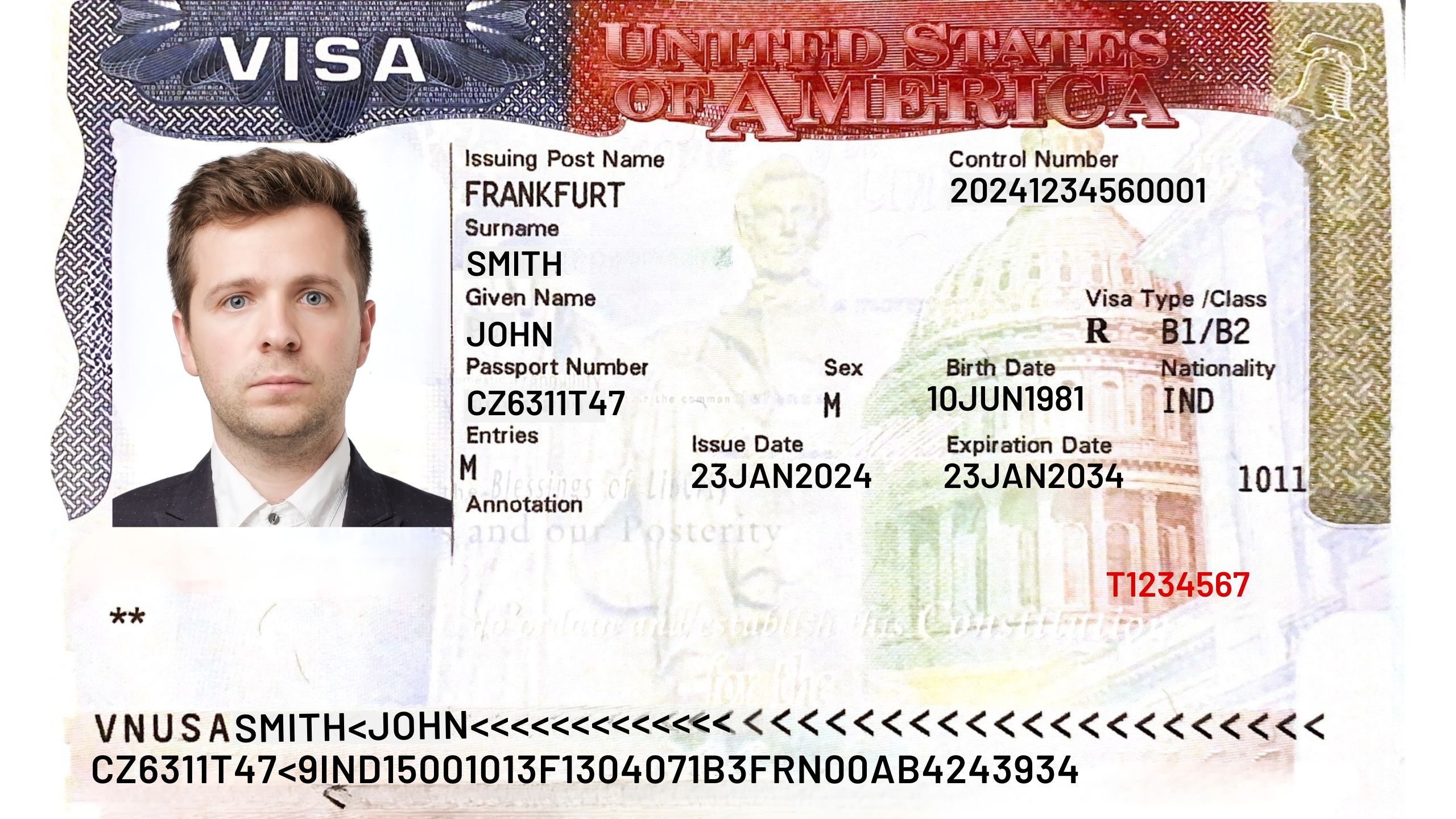 Bild von einem B-1 / B-2 Visum für die USA