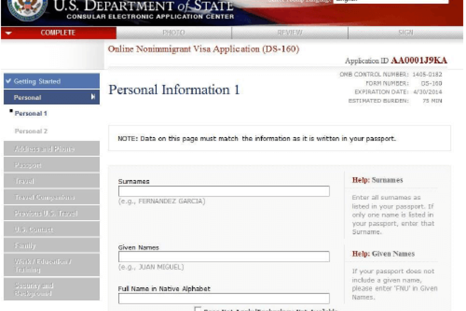 DS 160 Formular Online Nonimmigrant Visa Application