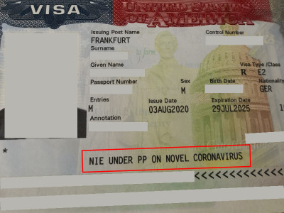 Bild von einem US-Visum mit National Interest Exception